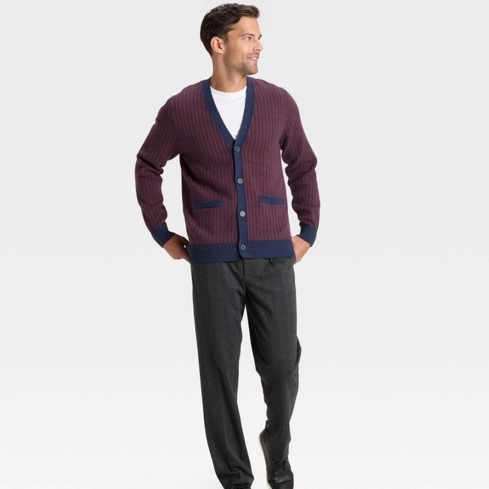 Men's Goodfellow & Co Burgundy Stripe Cardigan Sweater Multiple sizes S to XXL - Picture 3 of 11